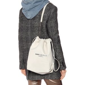 YSL Saint Laurent Paris White Teddy Bucket Bag